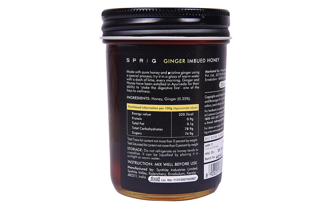 Sprig Ginger Imbued Honey, Digestive    Container  325 grams